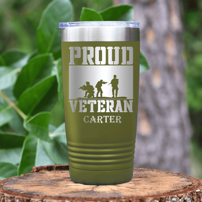 Military Green Veteran Tumbler With Proud Veteran Design