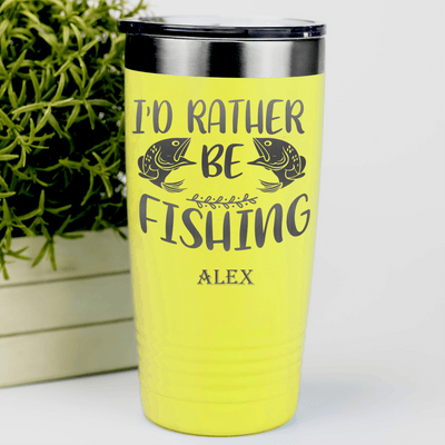 Yellow Fishing Tumbler With Rather Be Fishin Design
