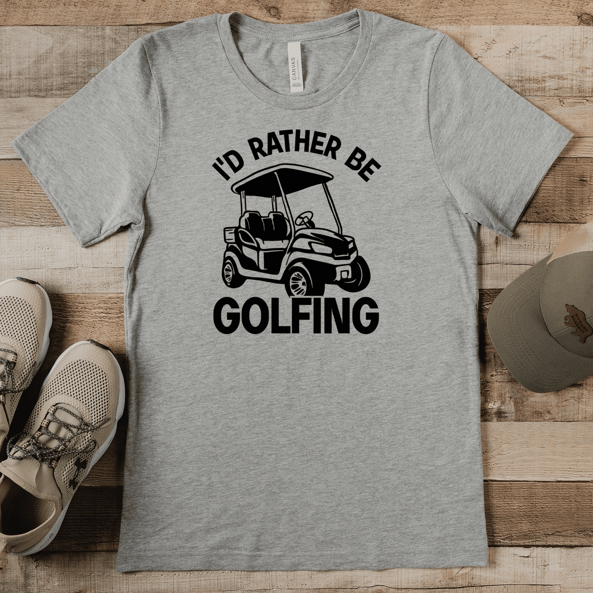Grey Mens T-Shirt With Rather Be Golfin Design