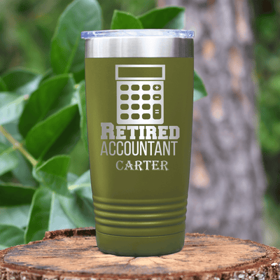 Military Green Retirement Tumbler With Retired Accountant Design
