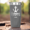 Grey Retirement Tumbler With Retired And Gone Fishing Design