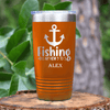 Orange Retirement Tumbler With Retired And Gone Fishing Design