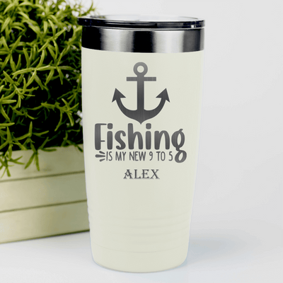 White Retirement Tumbler With Retired And Gone Fishing Design