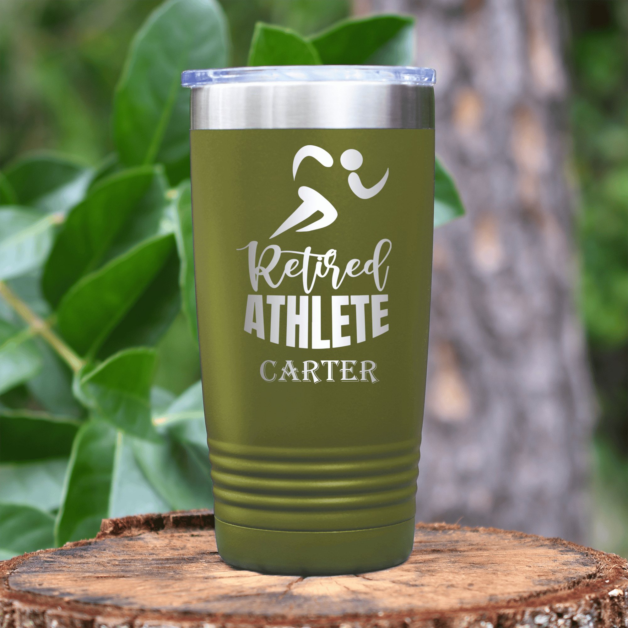 Military Green Retirement Tumbler With Retired Athlete Design