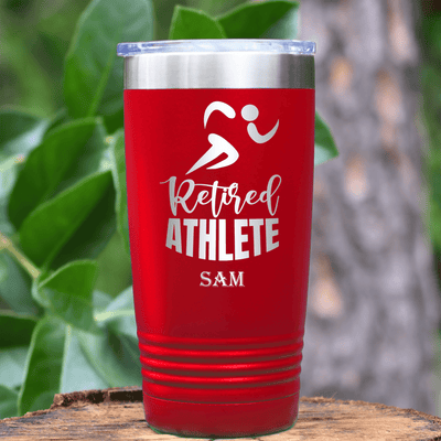Red Retirement Tumbler With Retired Athlete Design