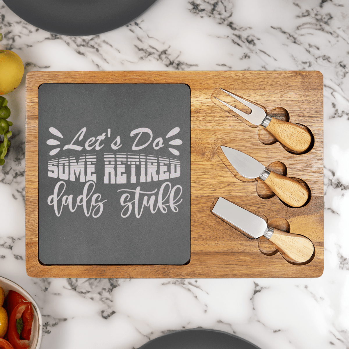 Unique Personalized Retired Dads Unite Wood Slate Serving Tray Customized Retirement Serving Boards Gifts for Men by Groovy Guy