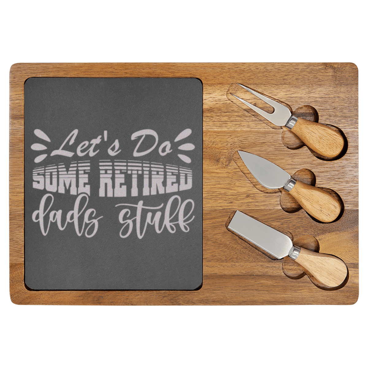 Unique Personalized Retired Dads Unite Wood Slate Serving Tray Customized Retirement Serving Boards Gifts for Men by Groovy Guy