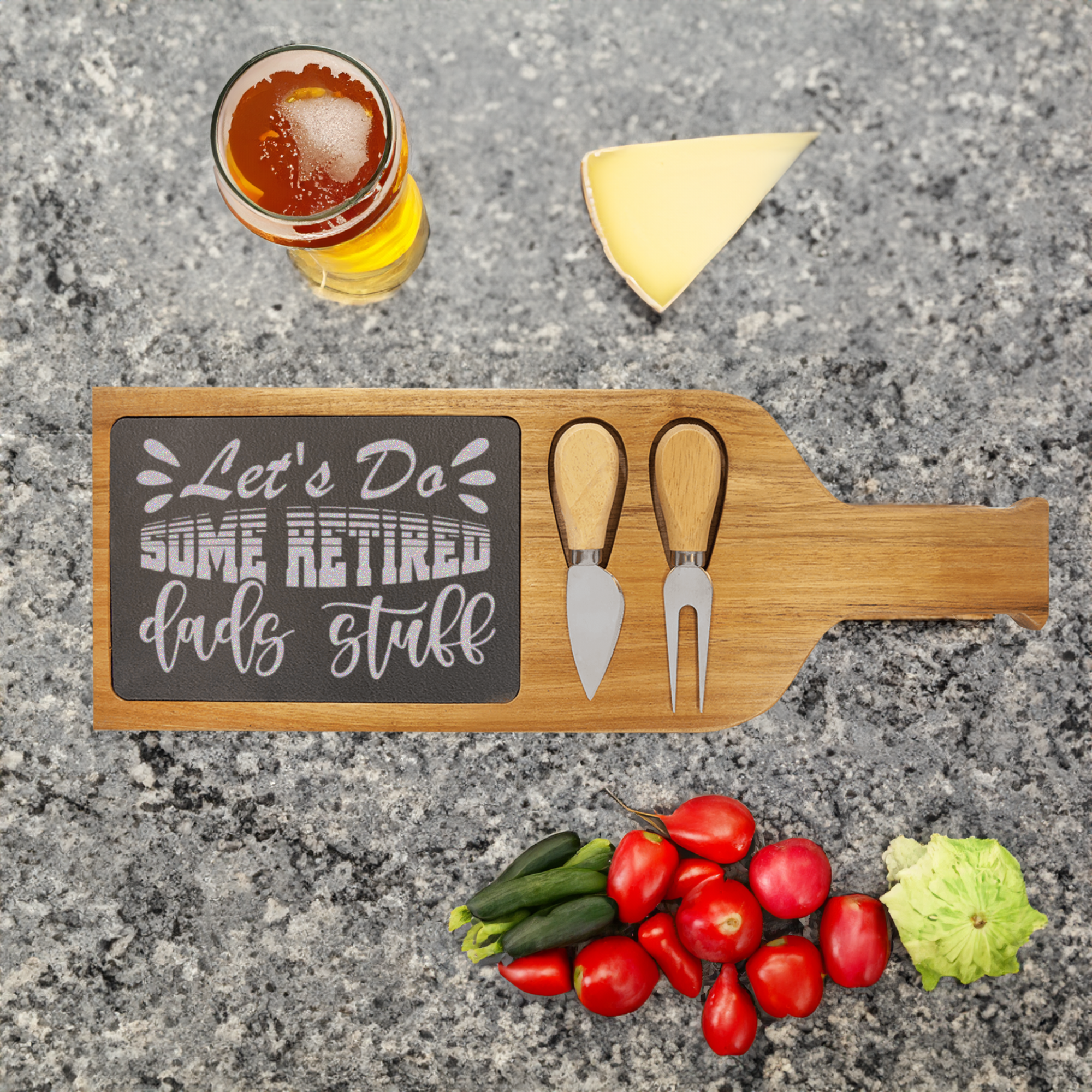 Retired Dads Unite Wood Slate Serving Tray With Handle