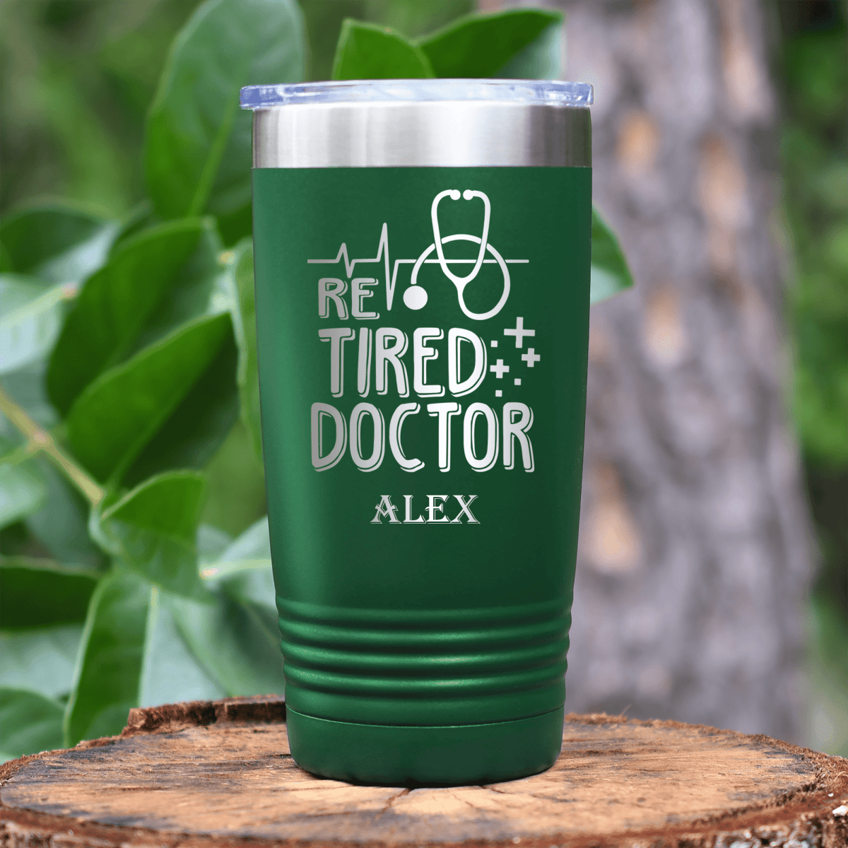 Green Retirement Tumbler With Retired Doctor Design