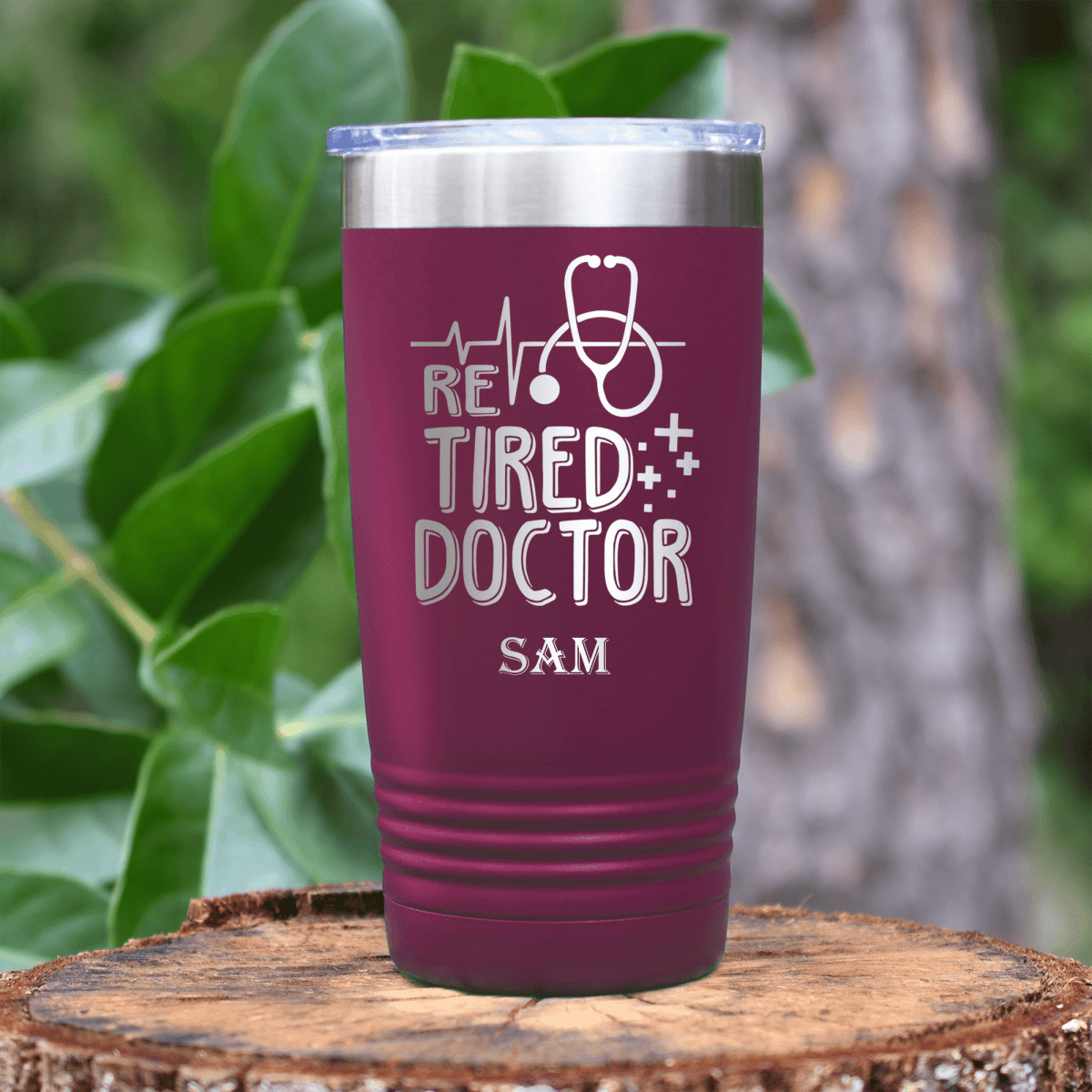 Maroon Retirement Tumbler With Retired Doctor Design