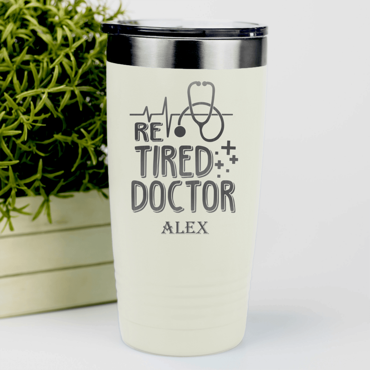 White Retirement Tumbler With Retired Doctor Design