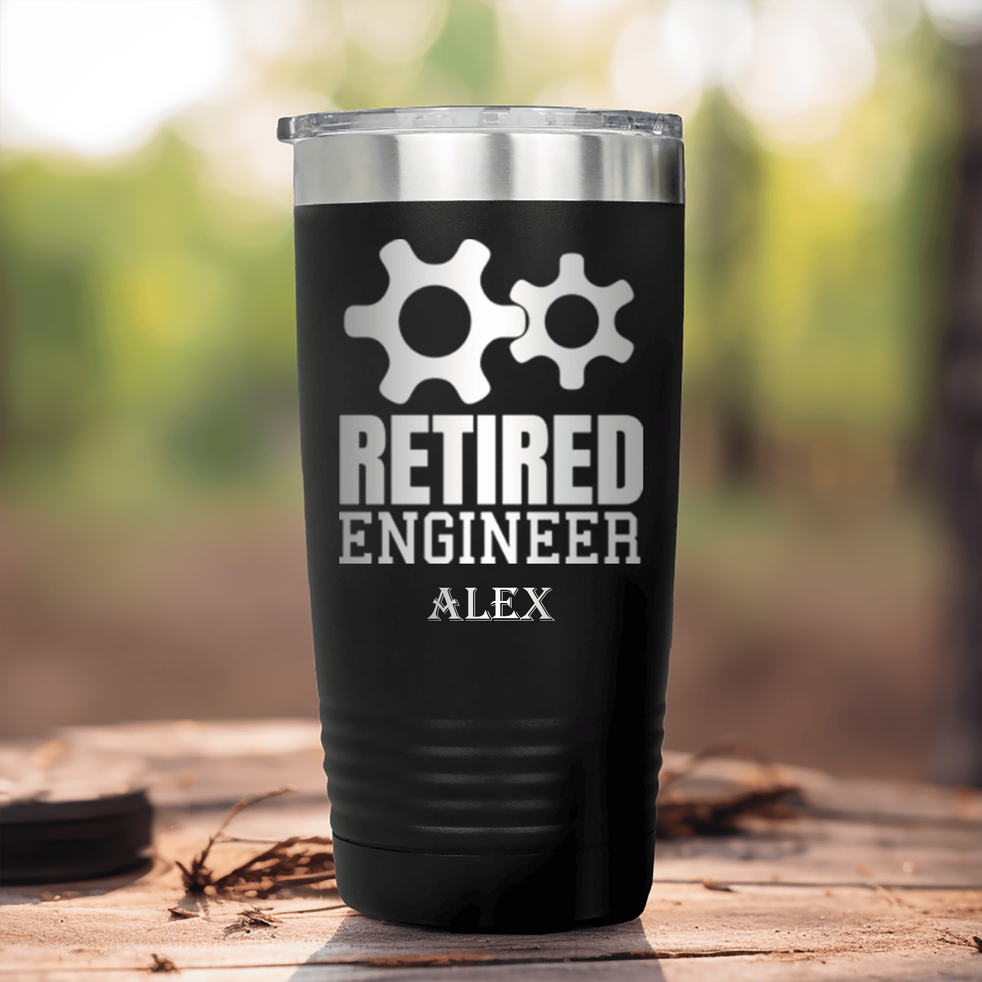 Black Retirement Tumbler With Retired Engineer Design