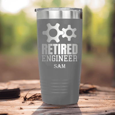 Grey Retirement Tumbler With Retired Engineer Design
