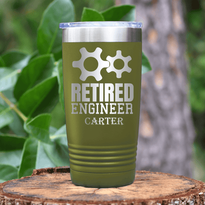 Military Green Retirement Tumbler With Retired Engineer Design