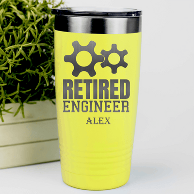 Yellow Retirement Tumbler With Retired Engineer Design