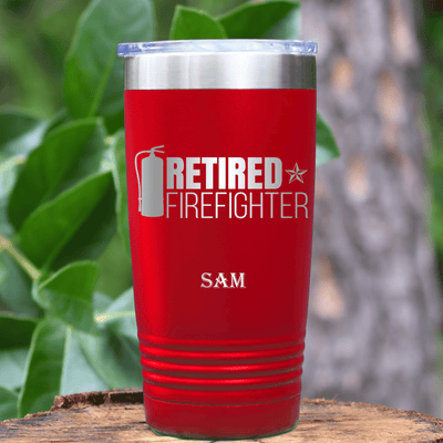 Red Retirement Tumbler With Retired Firefighter Design