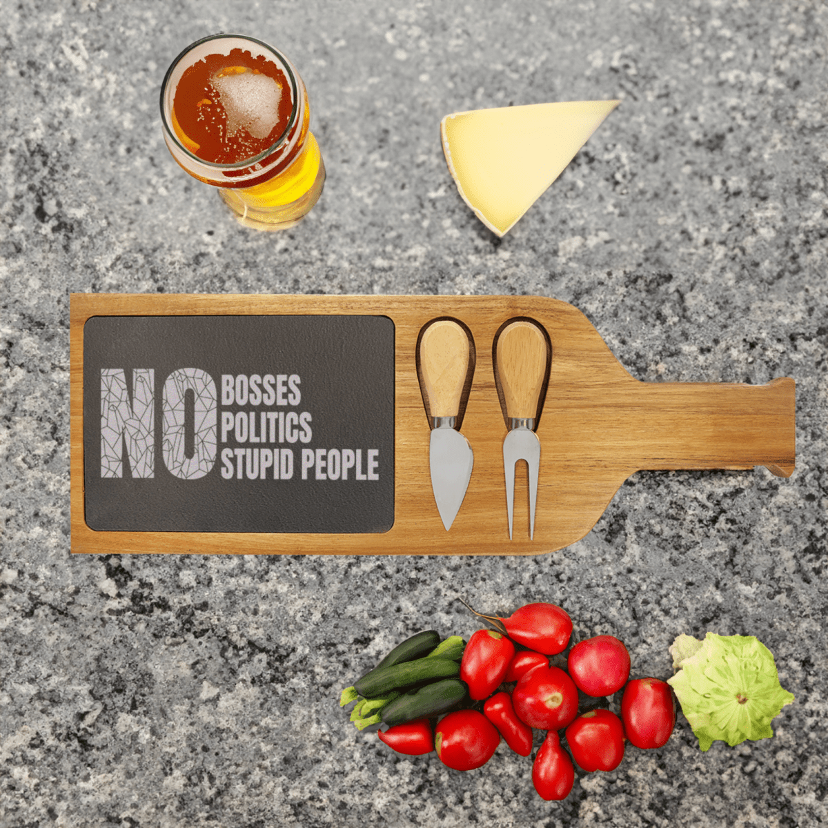 Retired From Stupidity Wood Slate Serving Tray With Handle