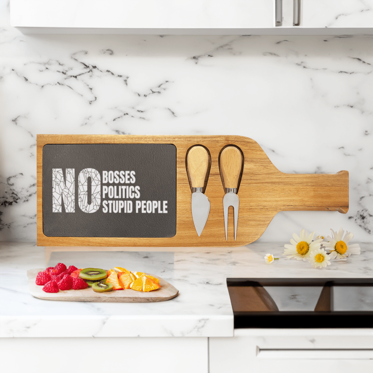 Unique Personalized Retired From Stupidity Wood Slate Serving Tray With Handle Customized Retirement Small Serving Boards Gifts for Men by Groovy Guy