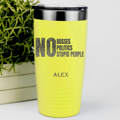 Yellow Retirement Tumbler With Retired From Stupidity Design