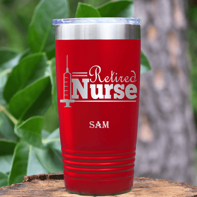 Red Retirement Tumbler With Retired Nurse Design