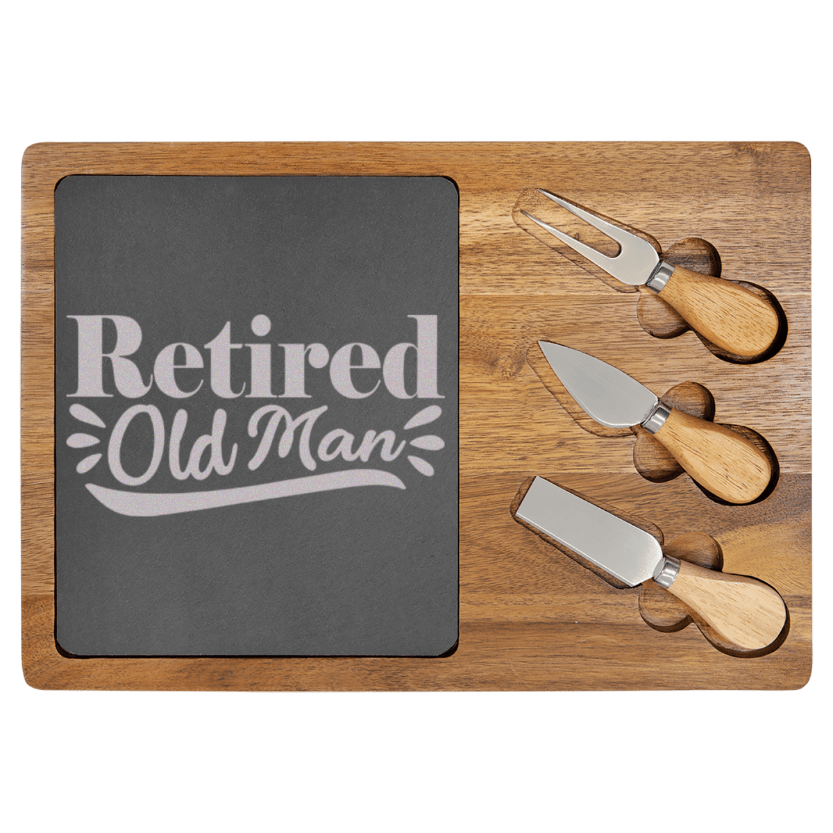 Unique Personalized Retired Old Man Wood Slate Serving Tray Customized Retirement Serving Boards Gifts for Men by Groovy Guy