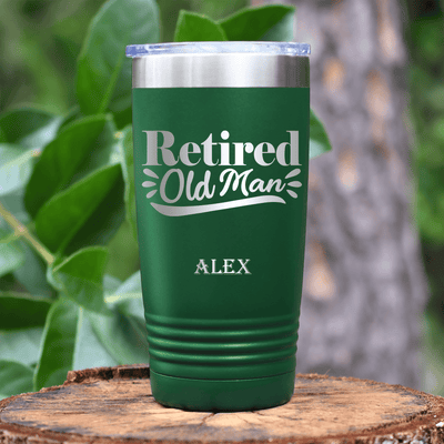 Green Retirement Tumbler With Retired Old Man Design