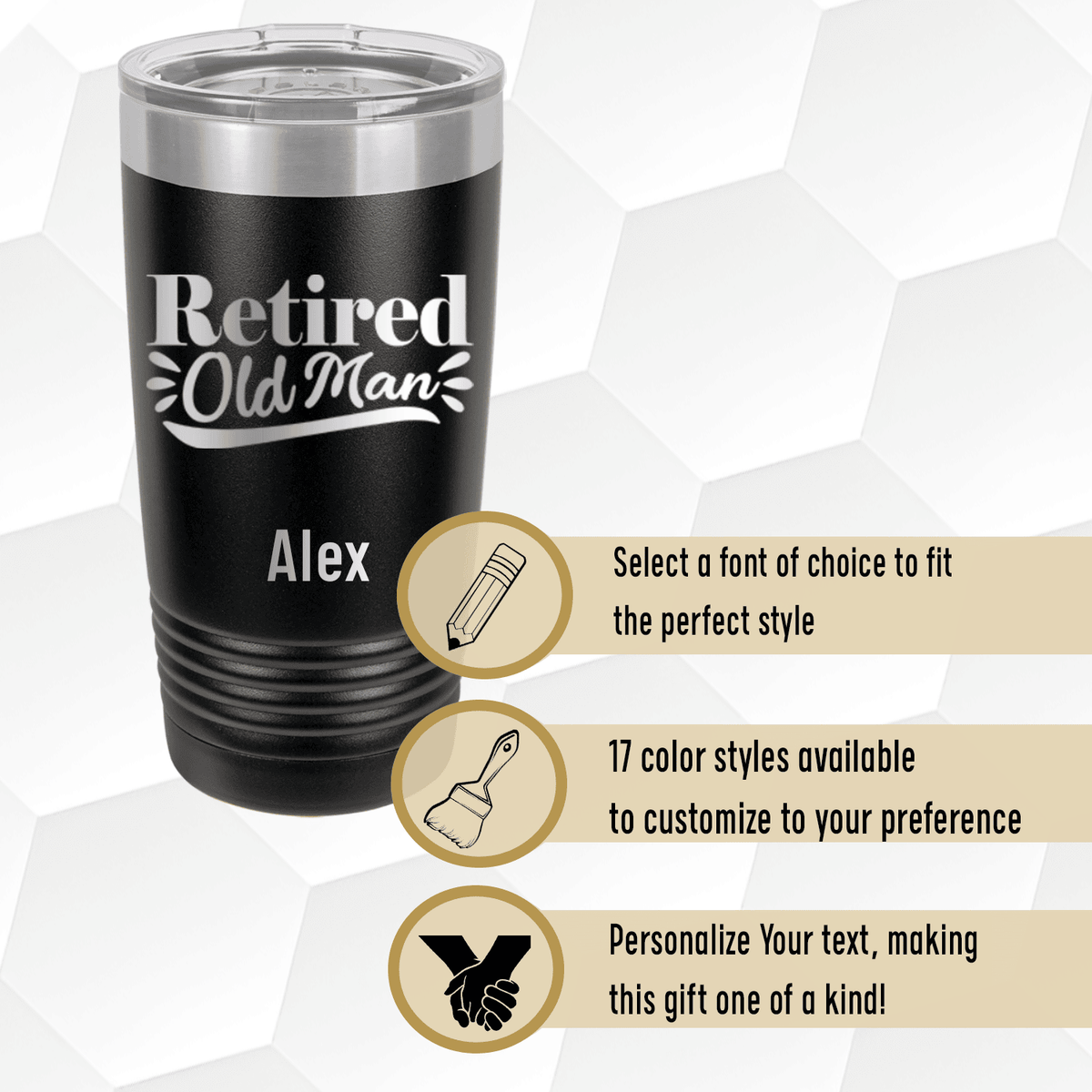 Unique Personalized Retired Old Man Tumbler Customized Retirement Tumblers Gifts for Men by Groovy Guy