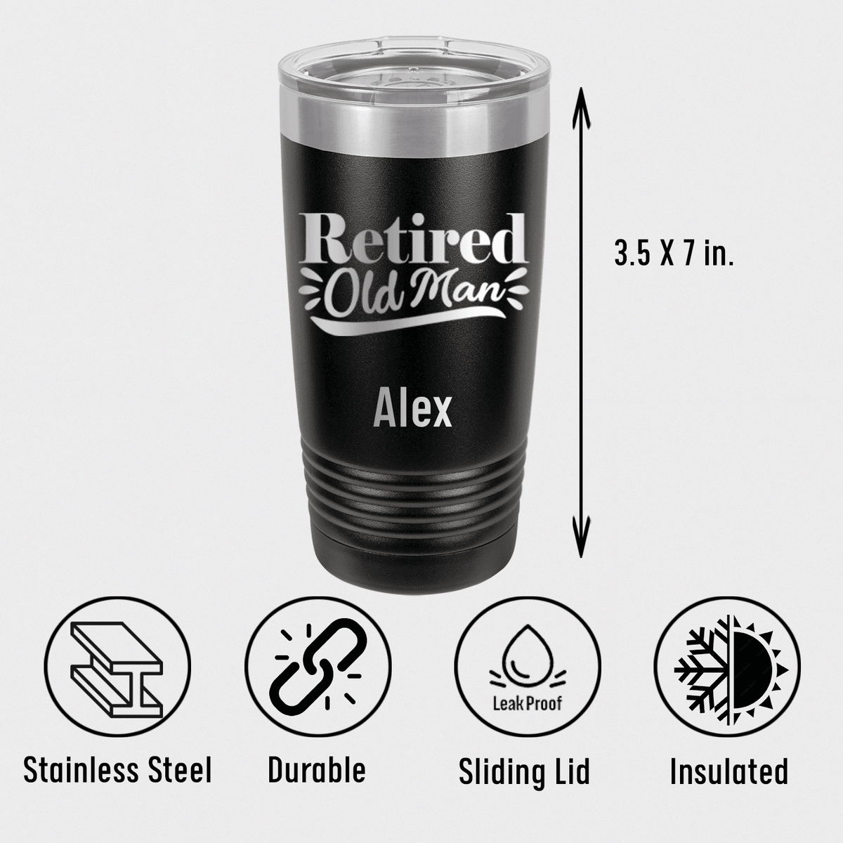 Unique Personalized Retired Old Man Tumbler Customized Retirement Tumblers Gifts for Men by Groovy Guy