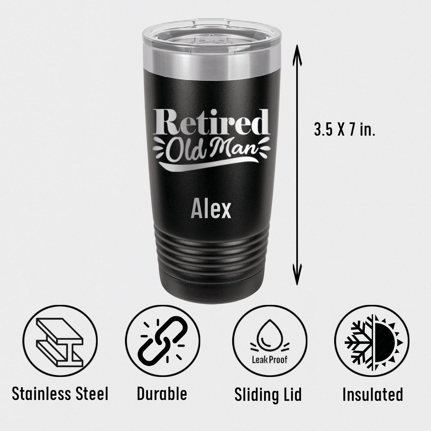 Unique Personalized Retired Old Man Tumbler Customized Retirement Tumblers Gifts for Men by Groovy Guy