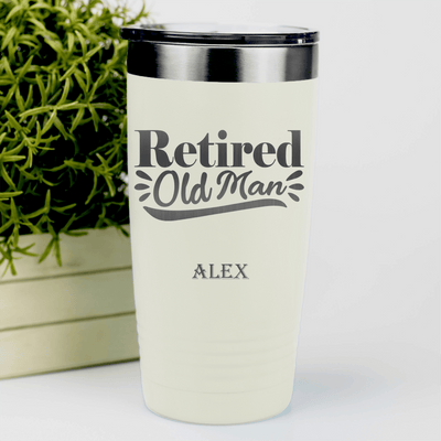 White Retirement Tumbler With Retired Old Man Design