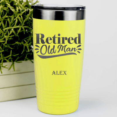Yellow Retirement Tumbler With Retired Old Man Design