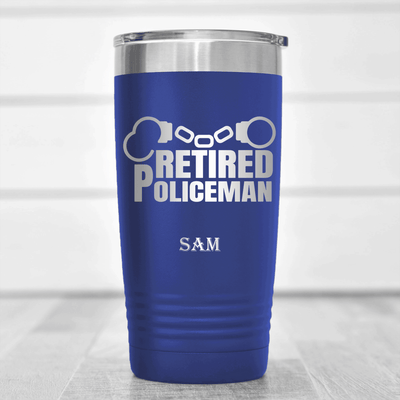 Blue Retirement Tumbler With Retired Policeman Design