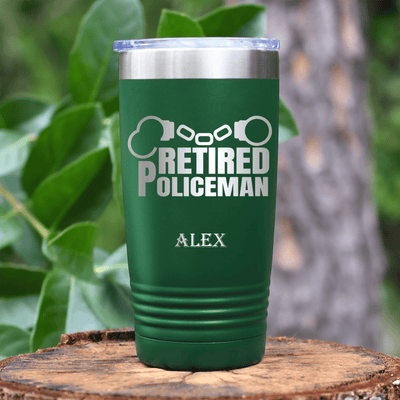 Green Retirement Tumbler With Retired Policeman Design