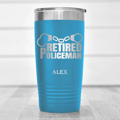 Light Blue Retirement Tumbler With Retired Policeman Design