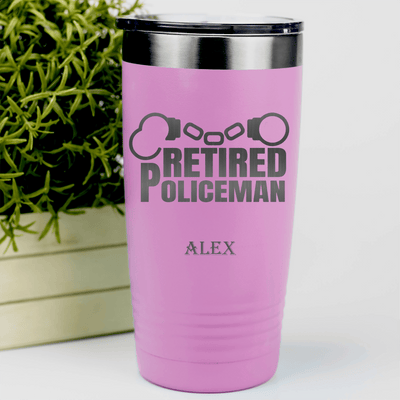 Pink Retirement Tumbler With Retired Policeman Design