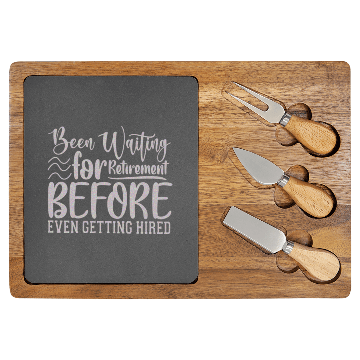 Unique Personalized Retired Since Hired Wood Slate Serving Tray Customized Retirement Serving Boards Gifts for Men by Groovy Guy