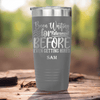 Grey Retirement Tumbler With Retired Since Hired Design