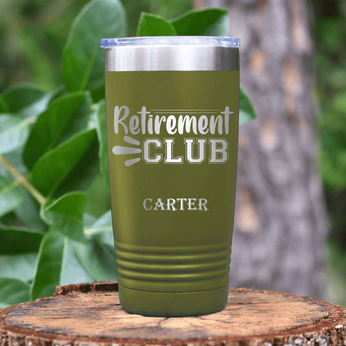 Military Green Retirement Tumbler With Retirement Club Design