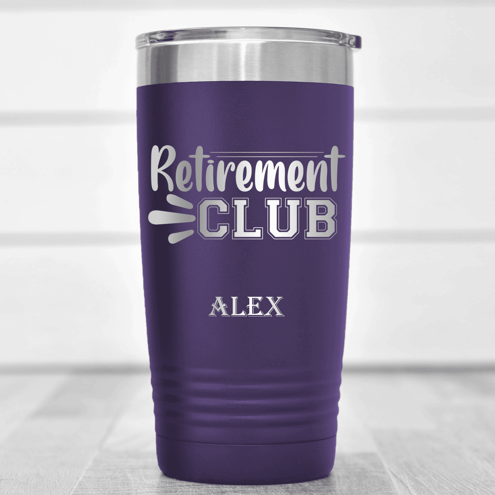 Purple Retirement Tumbler With Retirement Club Design