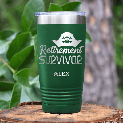 Green Retirement Tumbler With Retirement Survivor Design