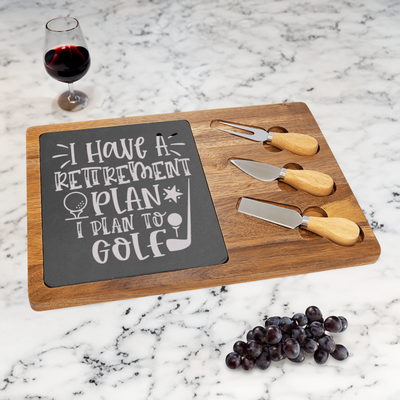 Retiring To The Course Wood Slate Serving Tray