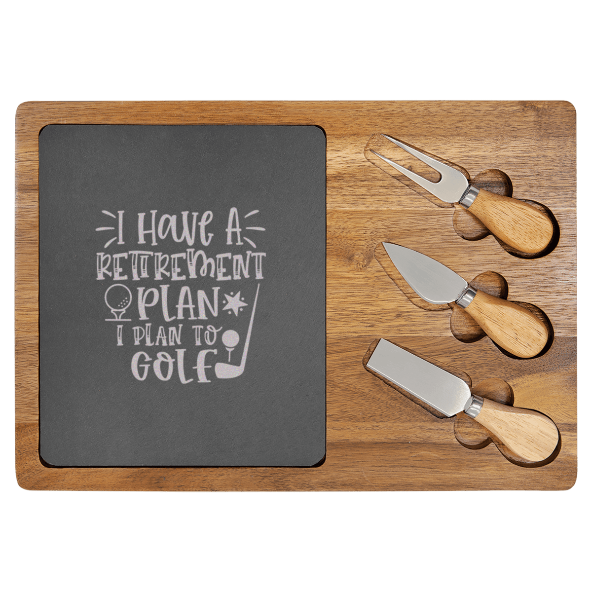 Unique Personalized Retiring To The Course Wood Slate Serving Tray Customized Retirement Serving Boards Gifts for Men by Groovy Guy