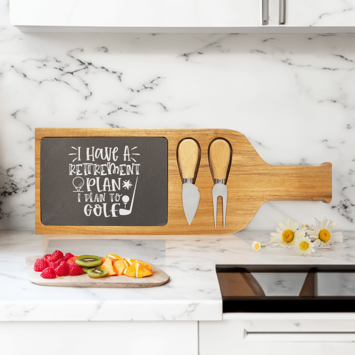 Retiring To The Course Wood Slate Serving Tray With Handle
