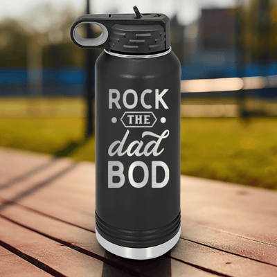 Black Fathers Day Water Bottle With Rock The Dad Bod Design