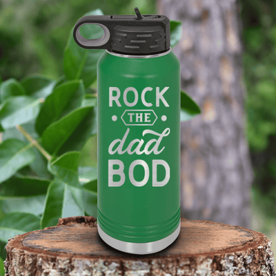 Green Fathers Day Water Bottle With Rock The Dad Bod Design