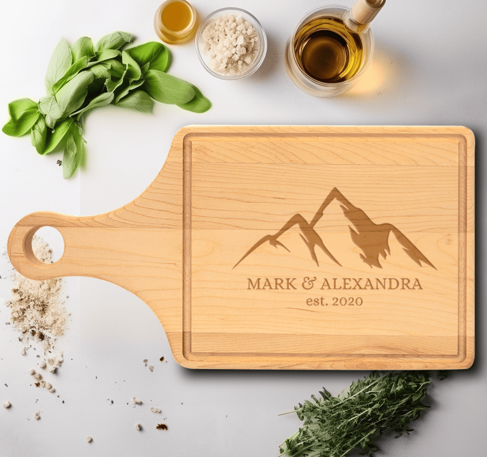 Anniversary Maple Paddle Cutting Board With Romantic Rondezvous Design