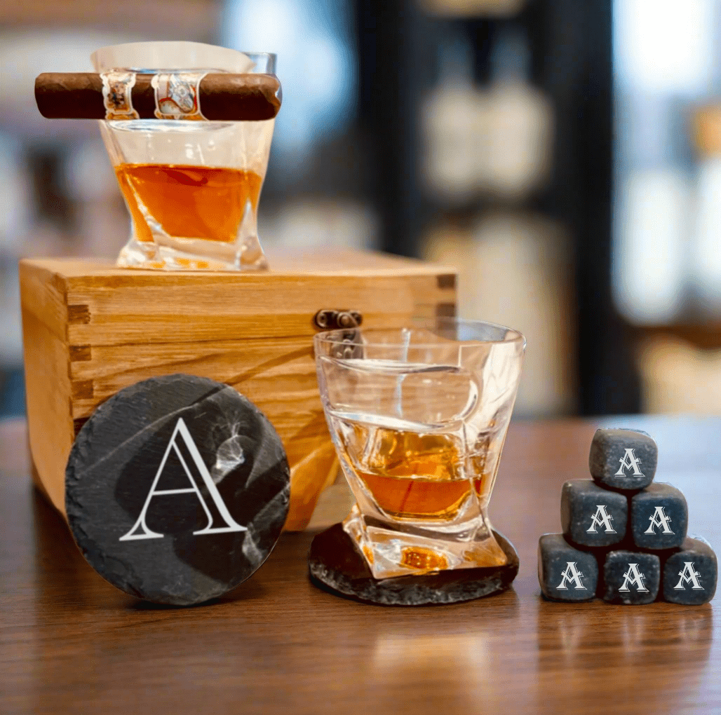 Elegant Personalized Whiskey Glass and Stones Set Groovy Guy Gifts
