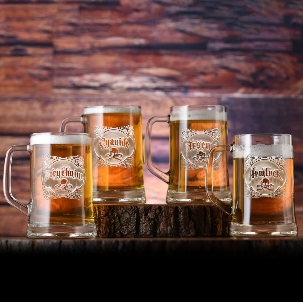 Unique Personalized 23 oz Name Your Poison Beer Mug Set in 3D Customized Drinking Glass Gifts for Men by Groovy Guy