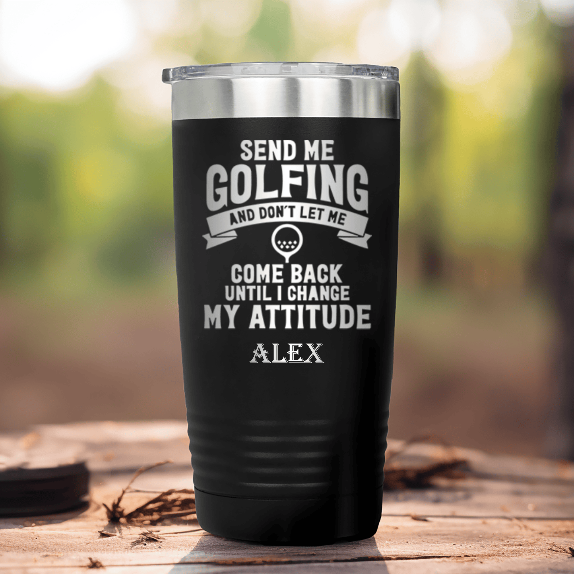 Black Golf Tumbler With Send Me Golfing Design