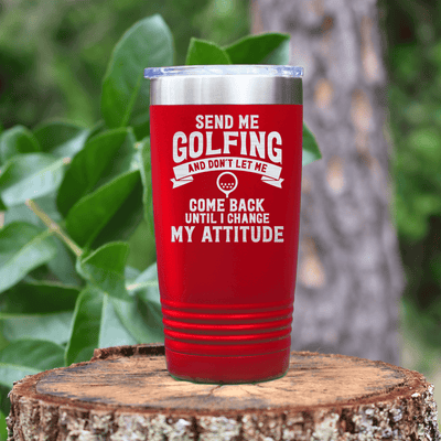 Red golf tumbler Send Me Golfing